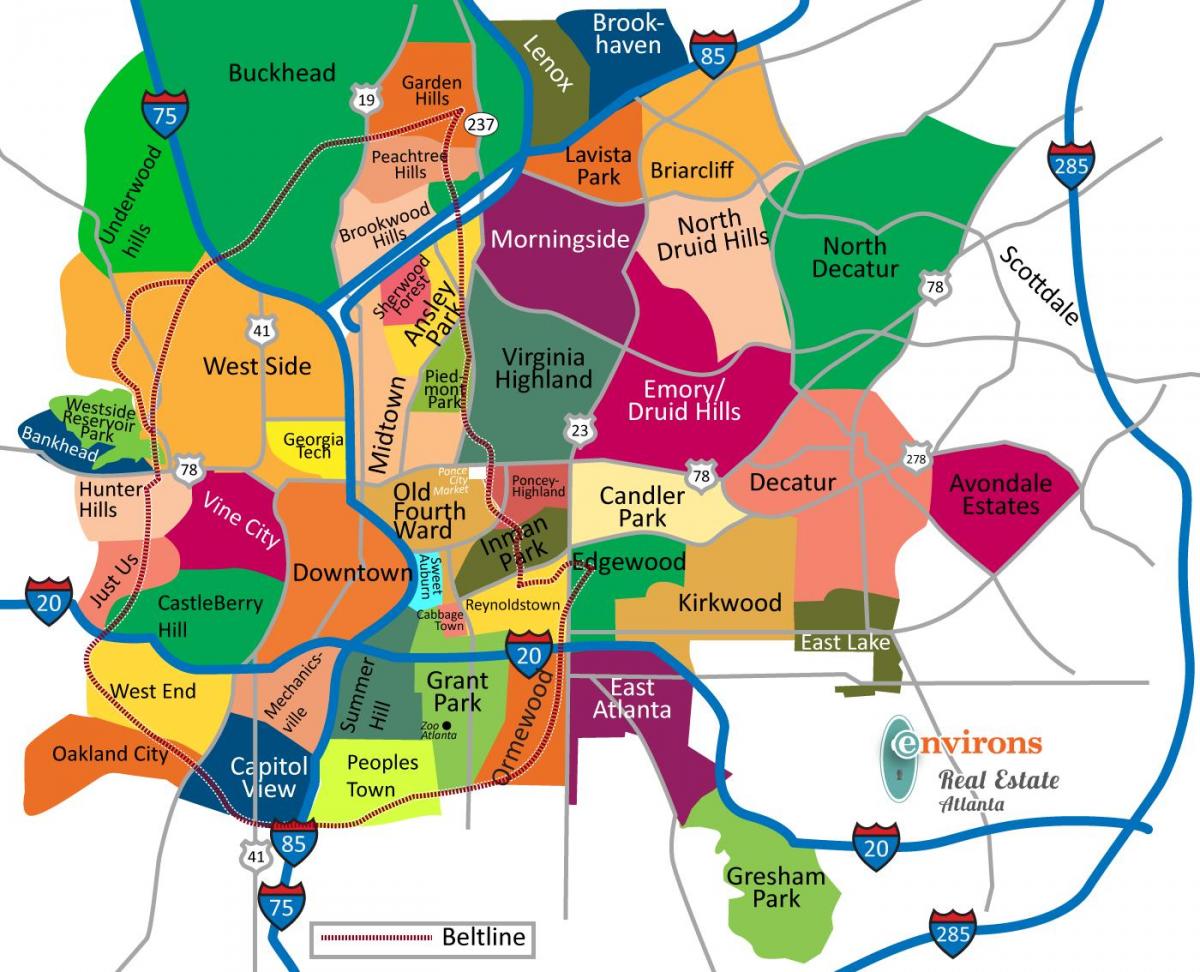 karta över Atlanta stadsdelar