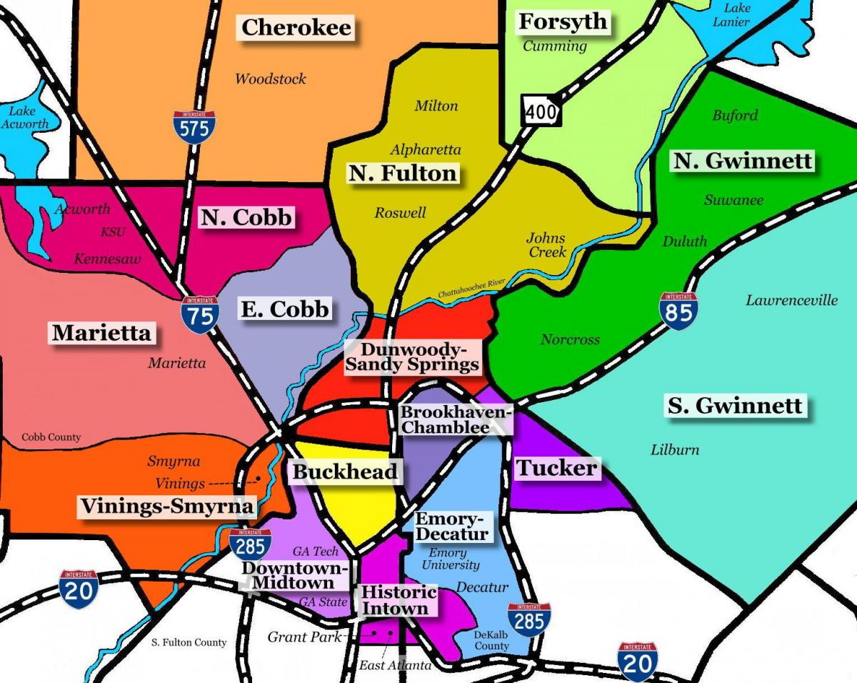karta över Atlanta förorter